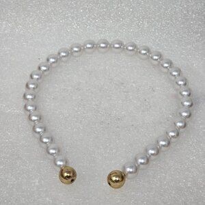 Faux Pearl Headband Gold-Tone End Elegant Design For Formal Or Professional Wear